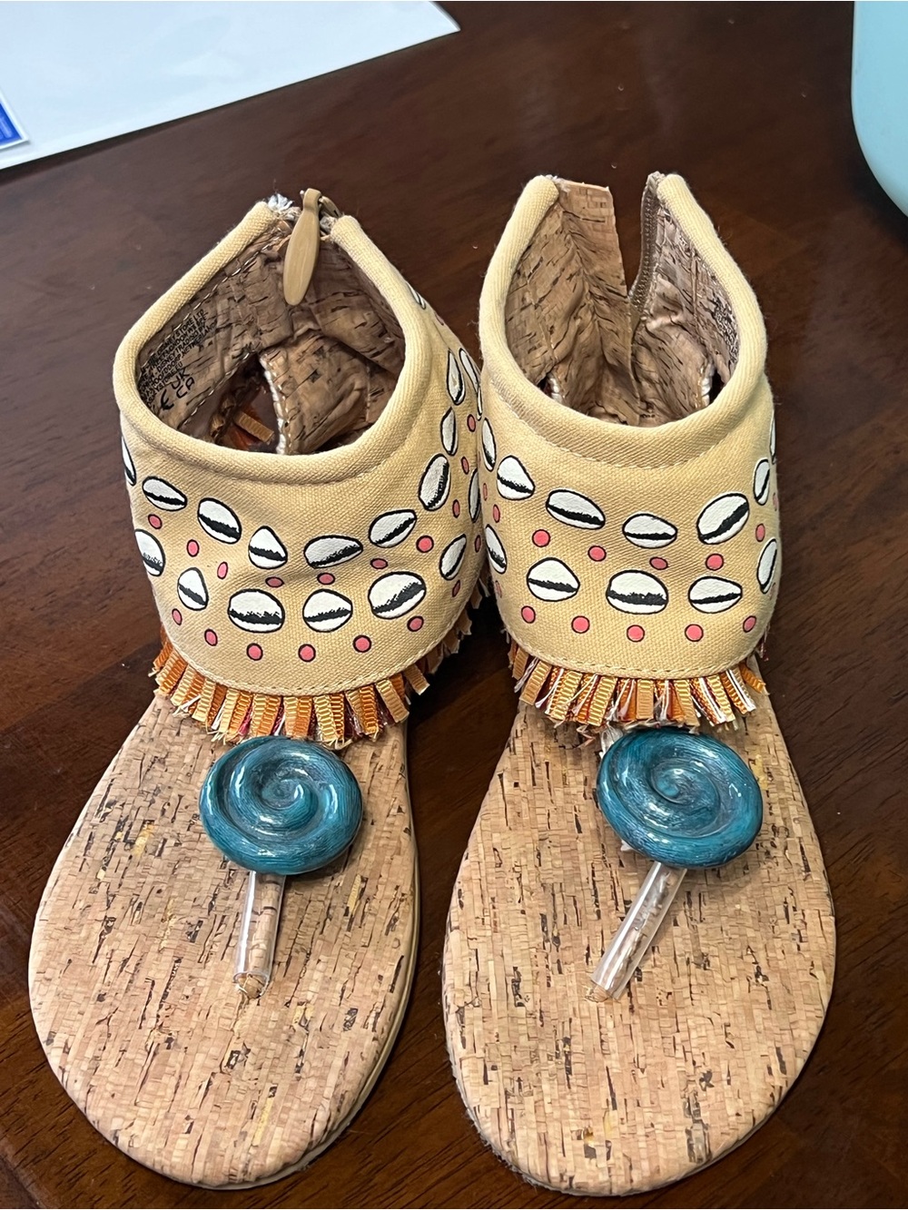 Disney Yellow Cork Sandals with Blue Lollipop Accent